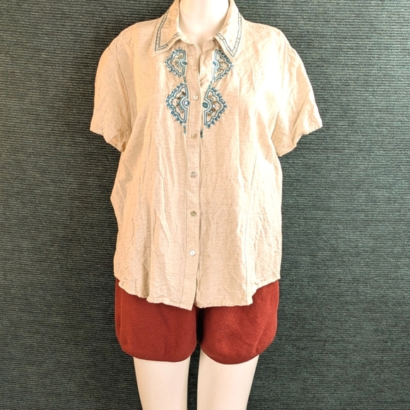 Vintage Lemon Grass Studio Embroidered Button Down Shirt. Cotton/Rayon/Linen - Picture 3 of 13